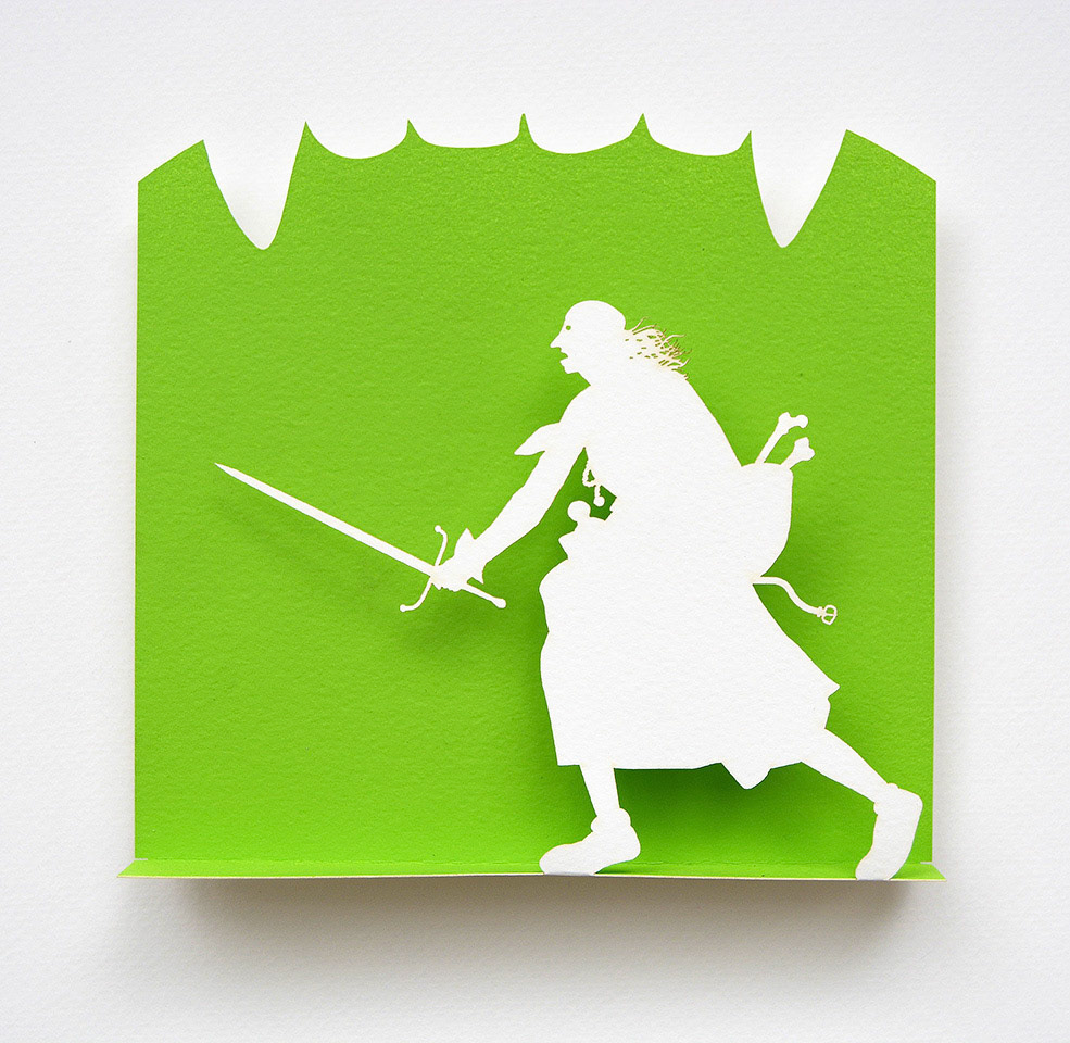"Mad Meg", 2015, Cut paper, paint,  8”w x 7”h x .75”d