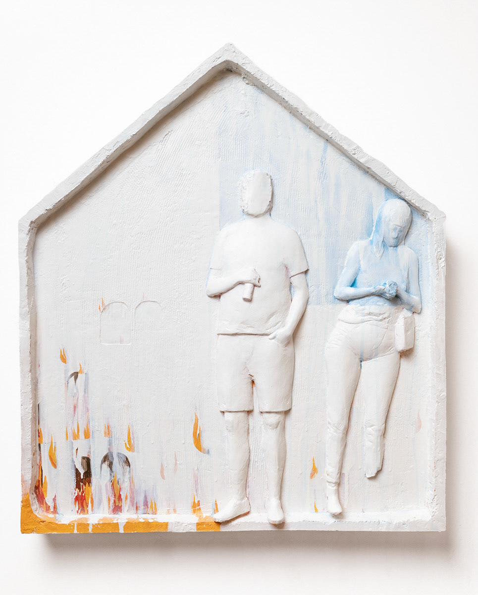 “The Wages of Doing Everything Correctly is Also Death”, 2024, Fiberglass reinforced plaster, paint, 23.125”h x 26.375”h x 2.75”d