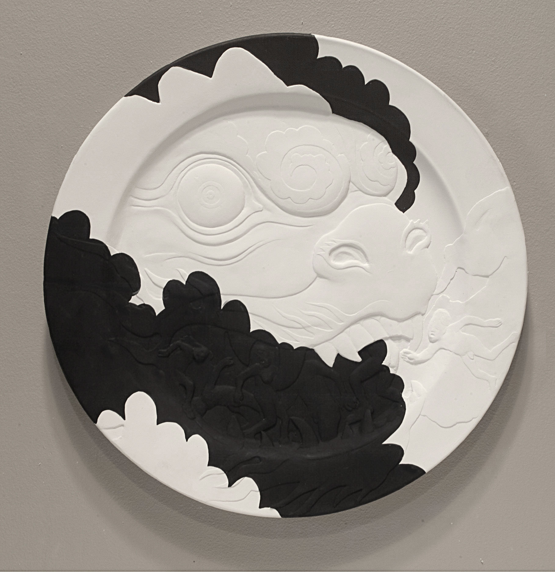 “Out Of The Frying Pan (Hi-Contrast Re-Mix)  #1”, 2013, Plaster, enamel, 11" diameter