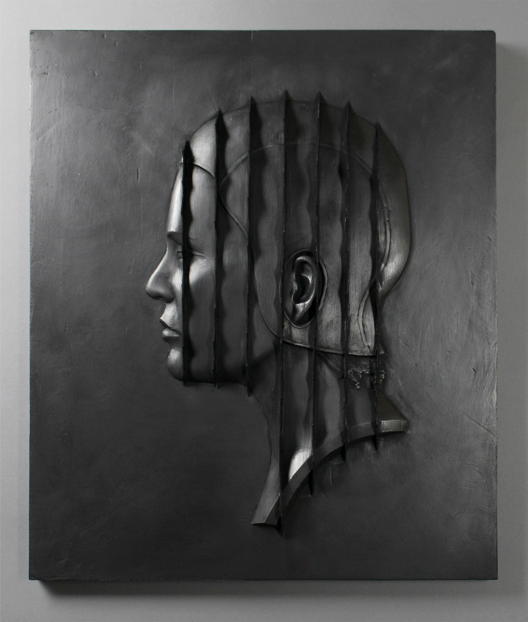 “Invisible Terrain”, 2021, Plaster, thermoplastic, graphite, 14.5”w x 17.25”h x 1.875"d