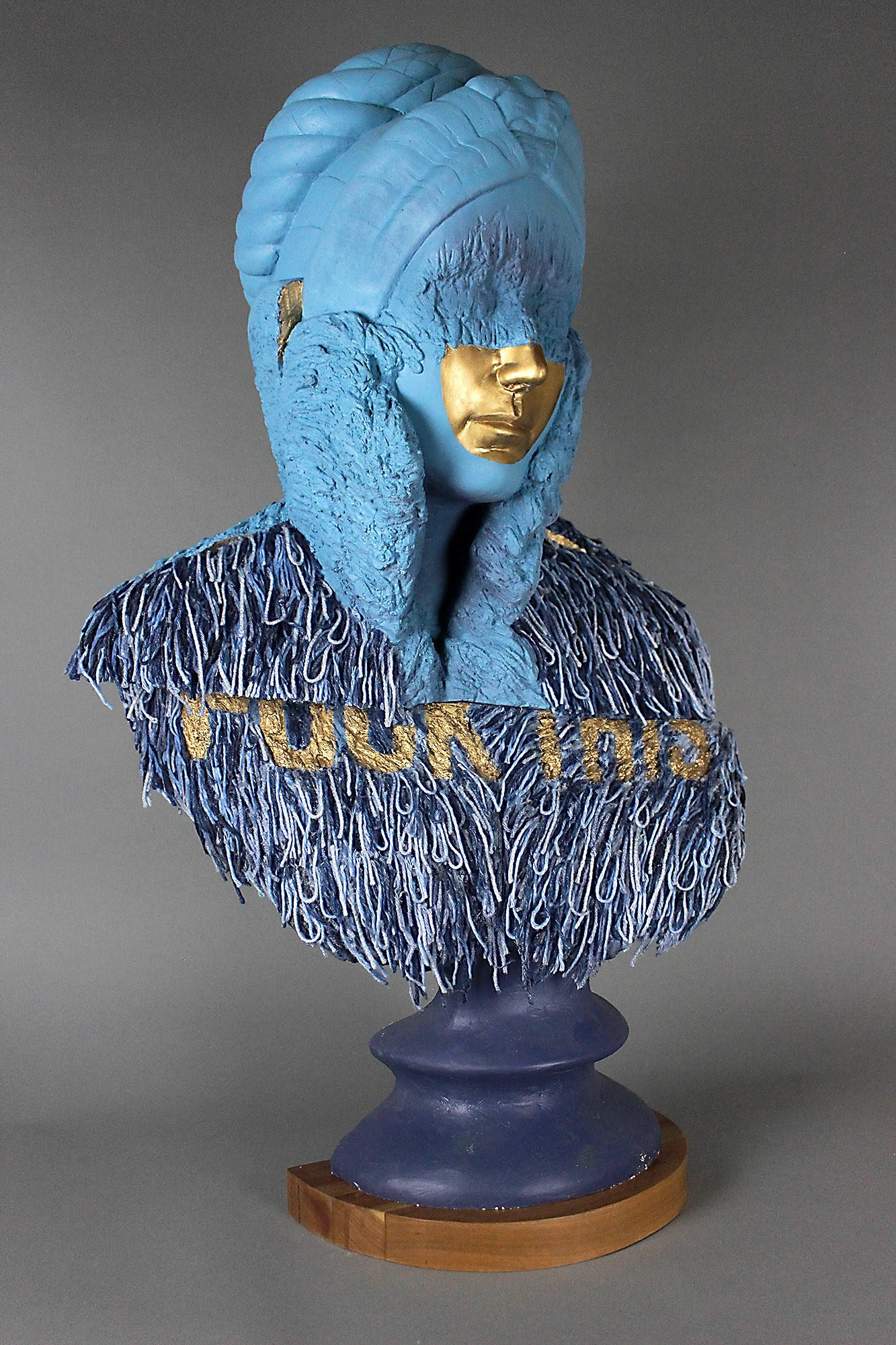 “Parting Lines”, 2020, Plaster, paint, yarn, adhesive, 23”w x 37.75”h x 14”d