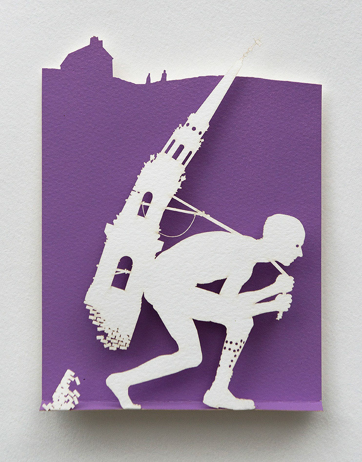 "Church Of Lost Faith", 2015, Cut paper, paint,  6”w x 8”h x .75”d