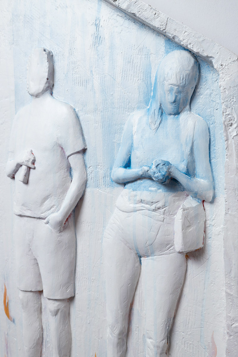 “The Wages of Doing Everything Correctly is Also Death”, 2024, Fiberglass reinforced plaster, paint, 23.125”h x 26.375”h x 2.75”d