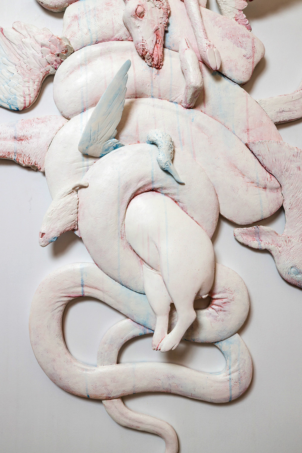 “I Worry About My Kids”, 2024, Fiberglass reinforced plaster, mixed media, paint, 40”w x 62”h x 5”d