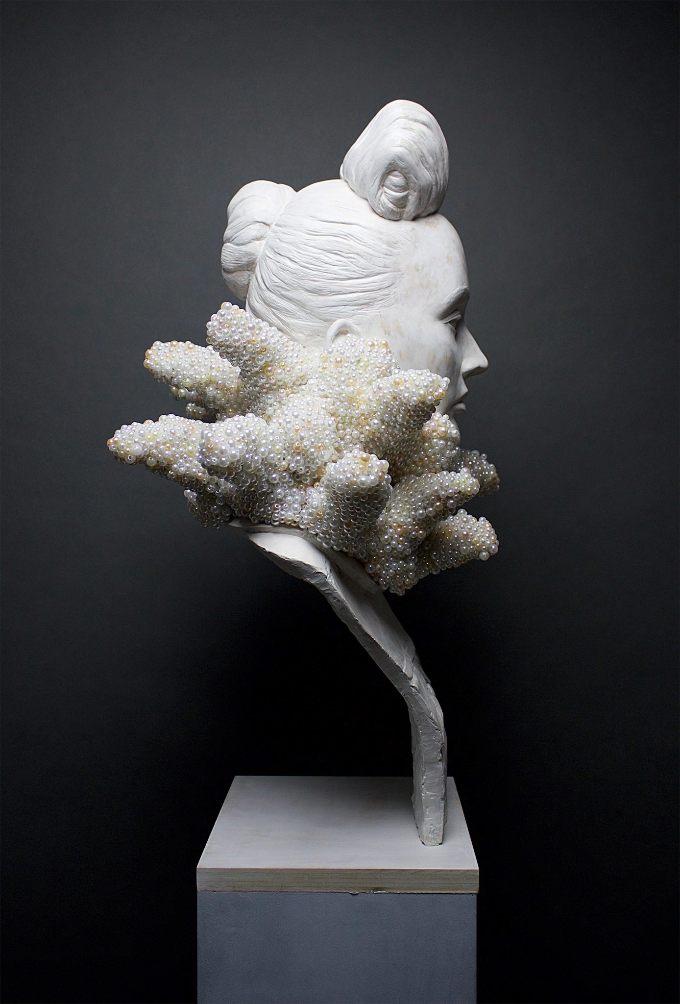 “The Oyster”, 2017, Fiberglass reinforced plaster, beads, paint, 12”w x 24.875 x 14"d