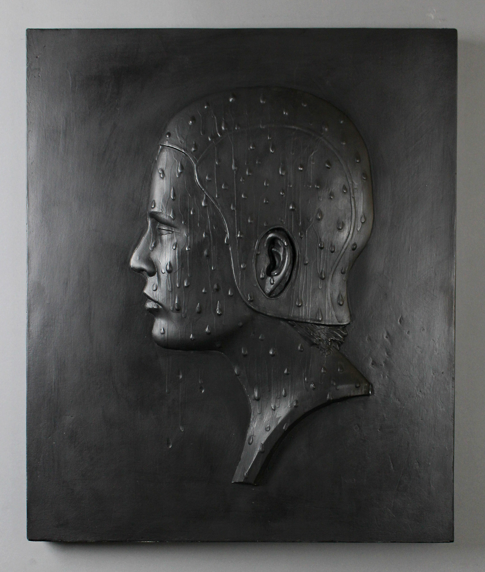“Don’t Think Of Them As Tears”, 2021, Plaster, graphite, 14.5”w x 17.25”h x 1.5"d
