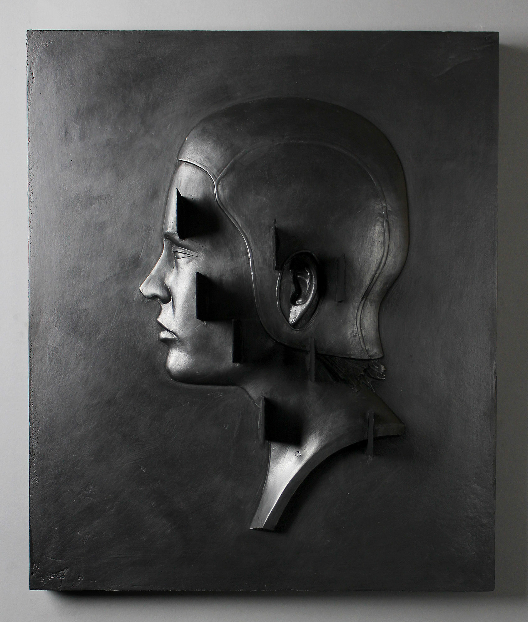 “Complete History Of A Blind Spot”, 2021, Plaster, wood, graphite, 14.5”w x 17.25”h x 3.75"d