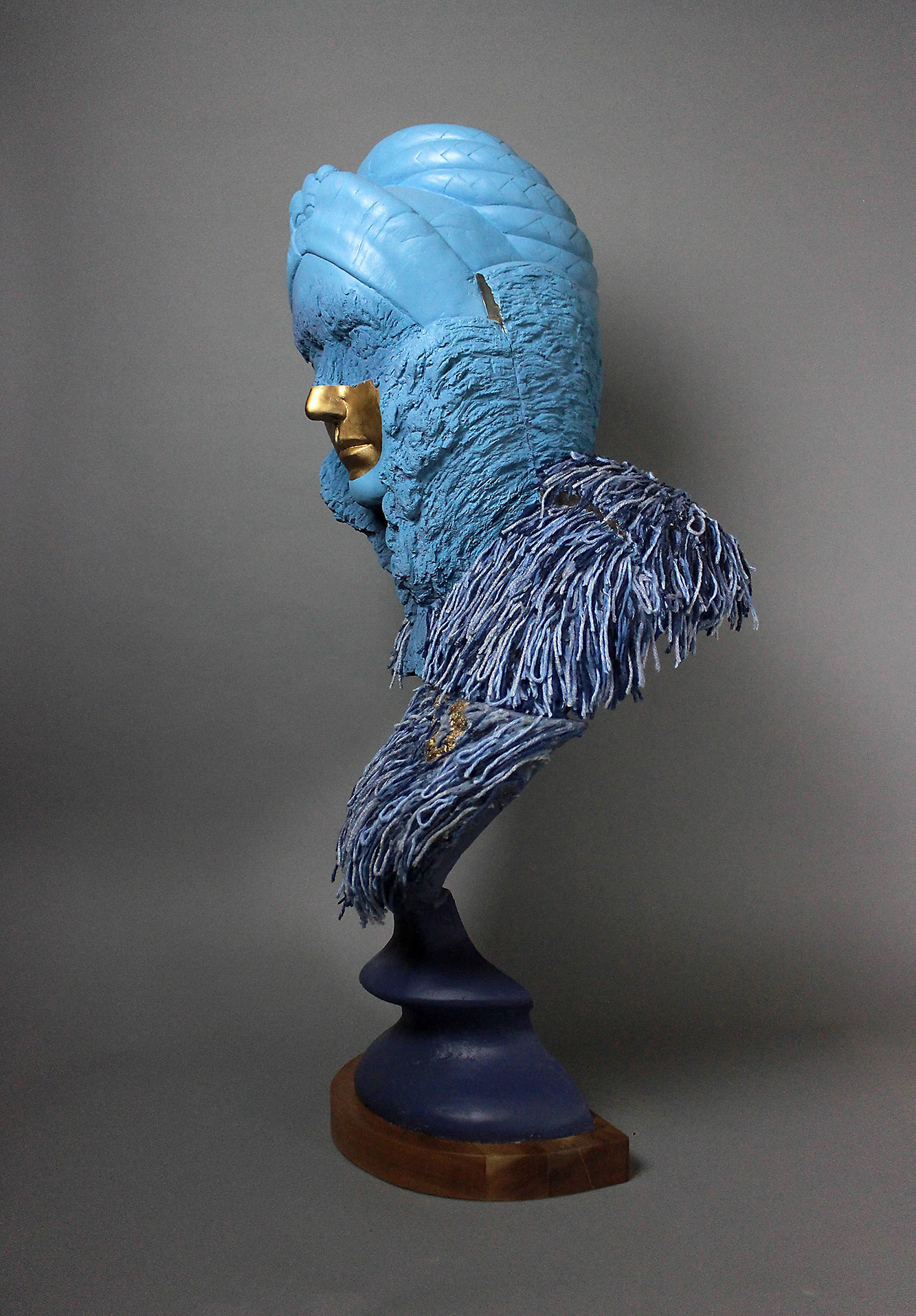 “Parting Lines”, 2020, Plaster, paint, yarn, adhesive, 23”w x 37.75”h x 14”d
