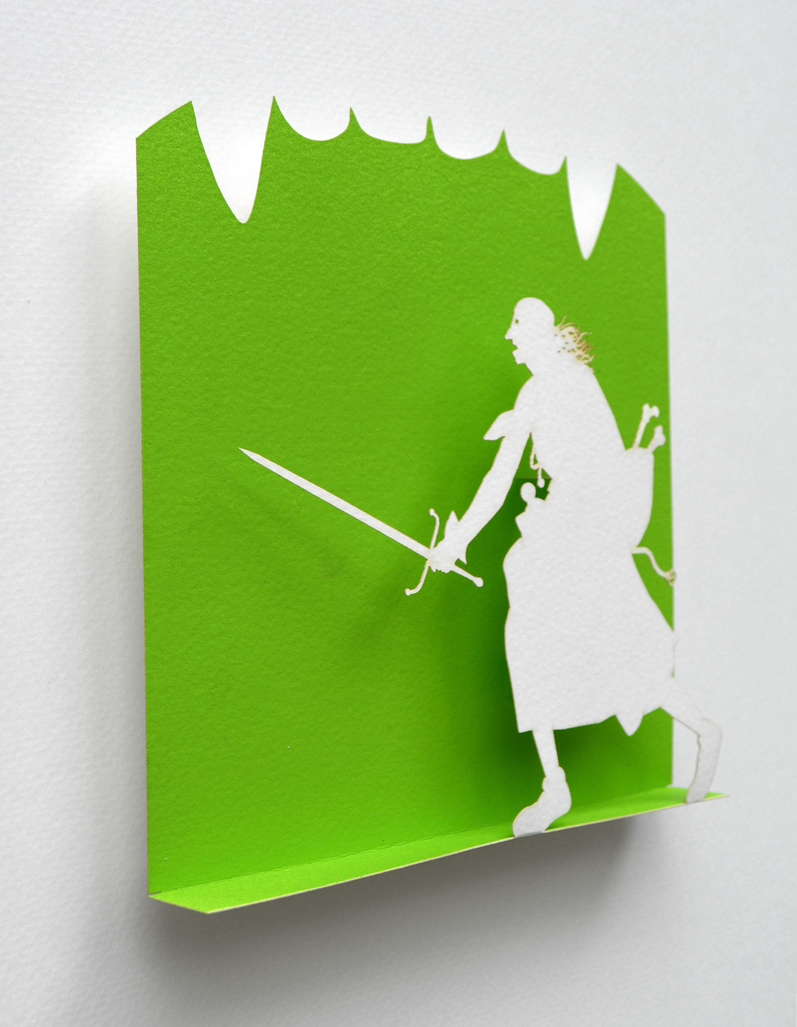 "Mad Meg", 2015, Cut paper, paint,  8”w x 7”h x .75”d