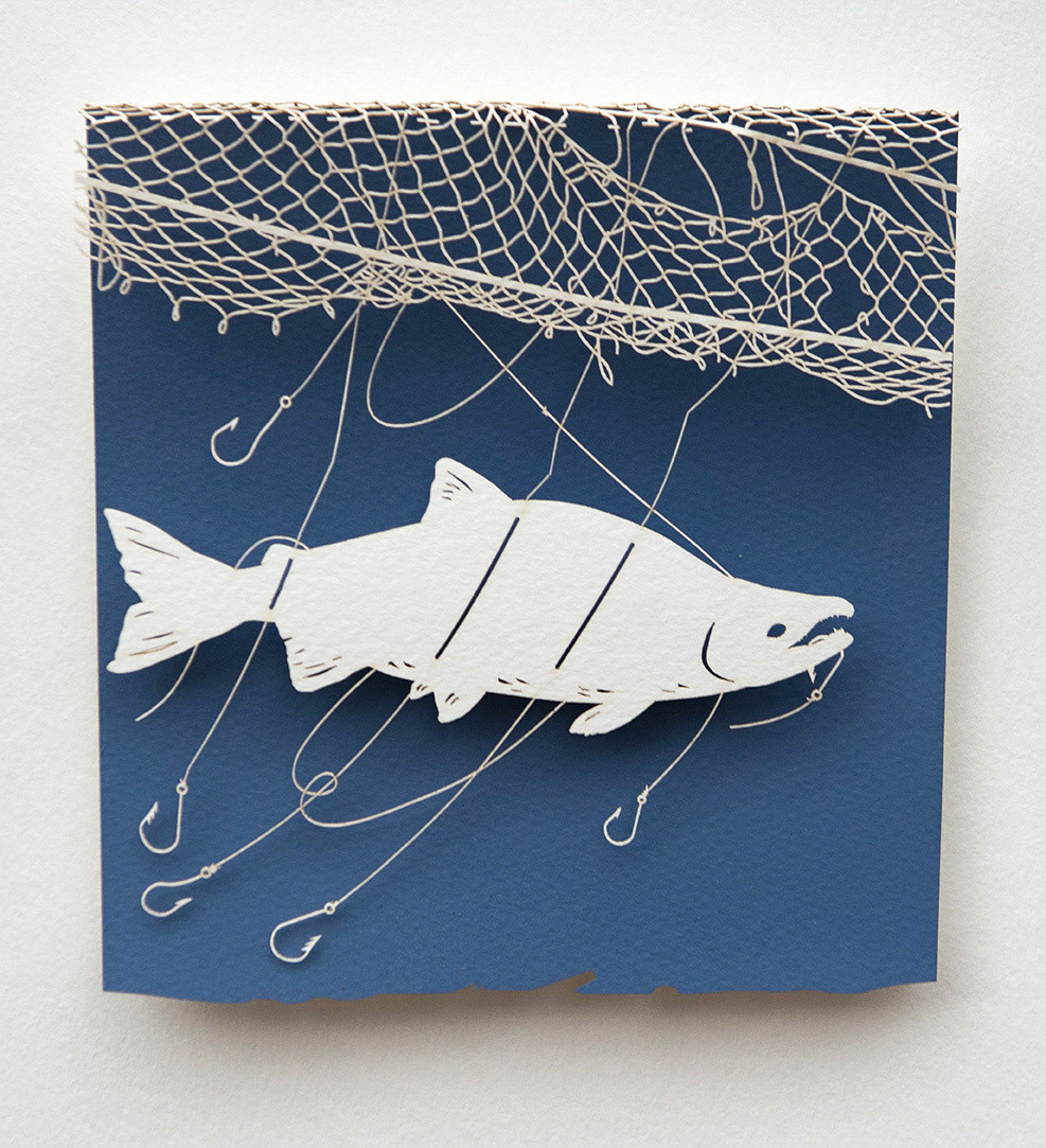 "Traps & Snares, Hopes & Prayers", 2015, Cut paper, paint,  6.25”w x 7.75”h x .75”d