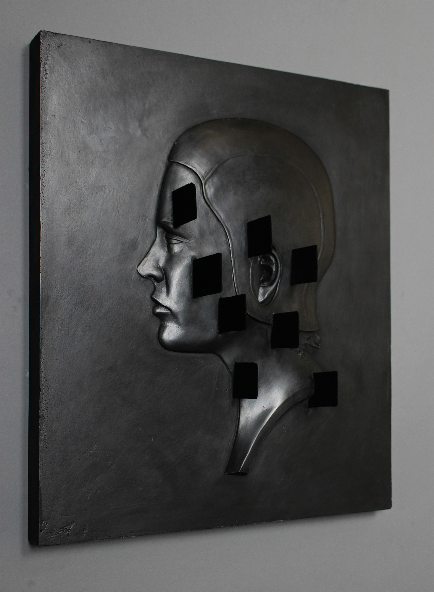 “Complete History Of A Blind Spot”, 2021, Plaster, wood, graphite, 14.5”w x 17.25”h x 3.75"d
