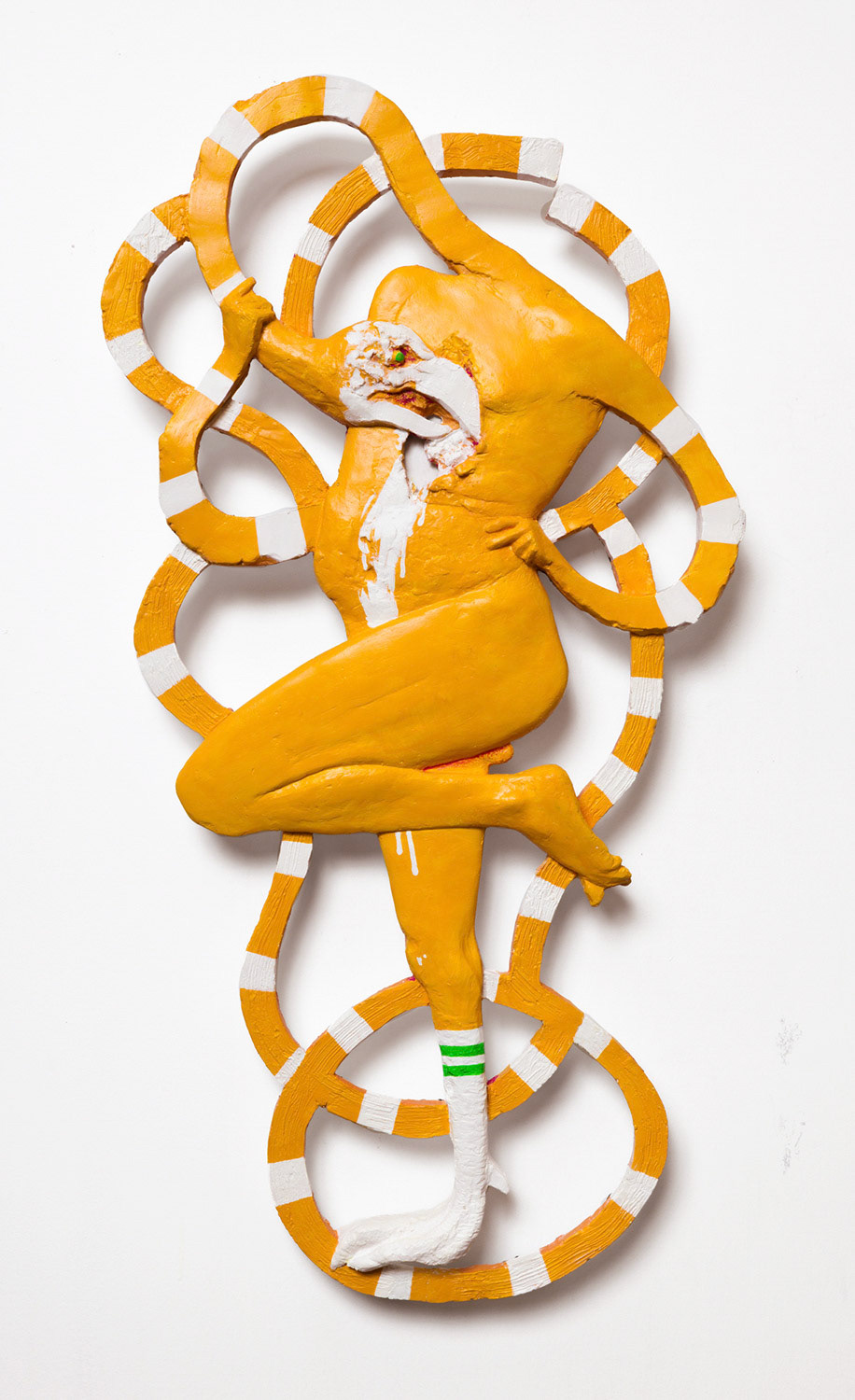 “One Footed Trauma Vessel”, 2024, Fiberglass reinforced plaster, paint, 14.75”w x 29.5”h x 2.5”h