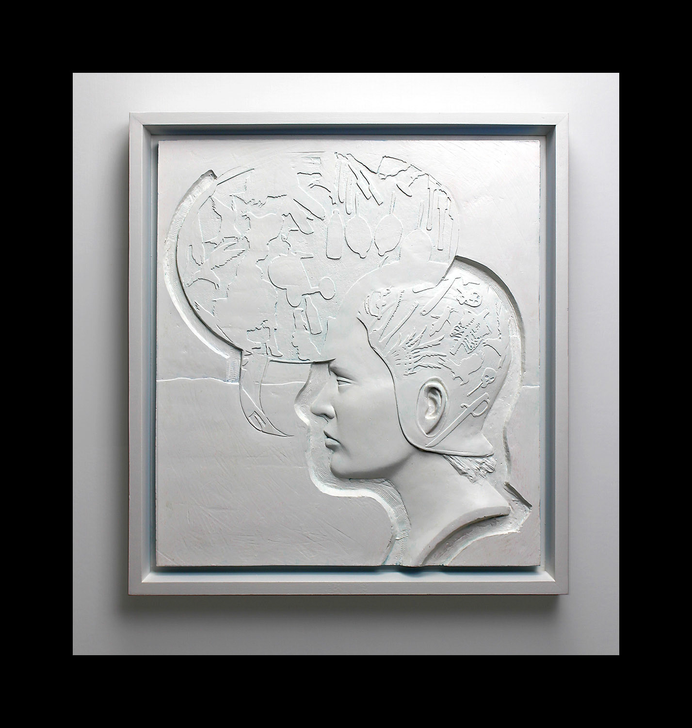 "Direct Expression", 2024, Fiberglass reinforced plaster, paint, wood, 19.375"w x 18"h x 1.875"d