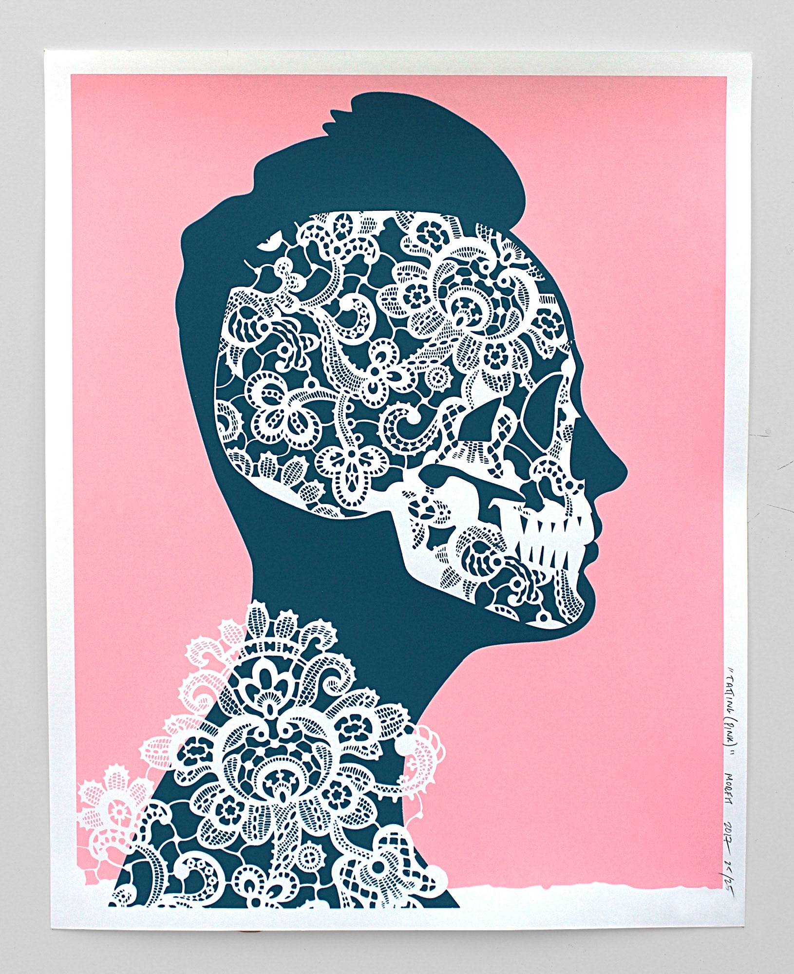 Tatting (Pink), 2017, Two color screen print,, 16"w x 20"h 