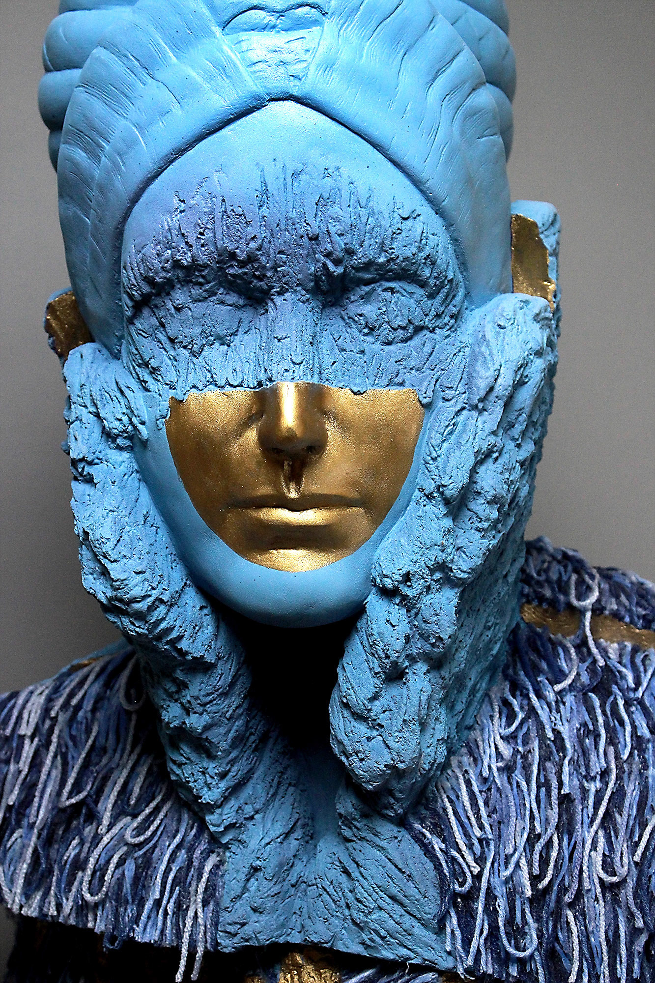 “Parting Lines”, 2020, Plaster, paint, yarn, adhesive, 23”w x 37.75”h x 14”d