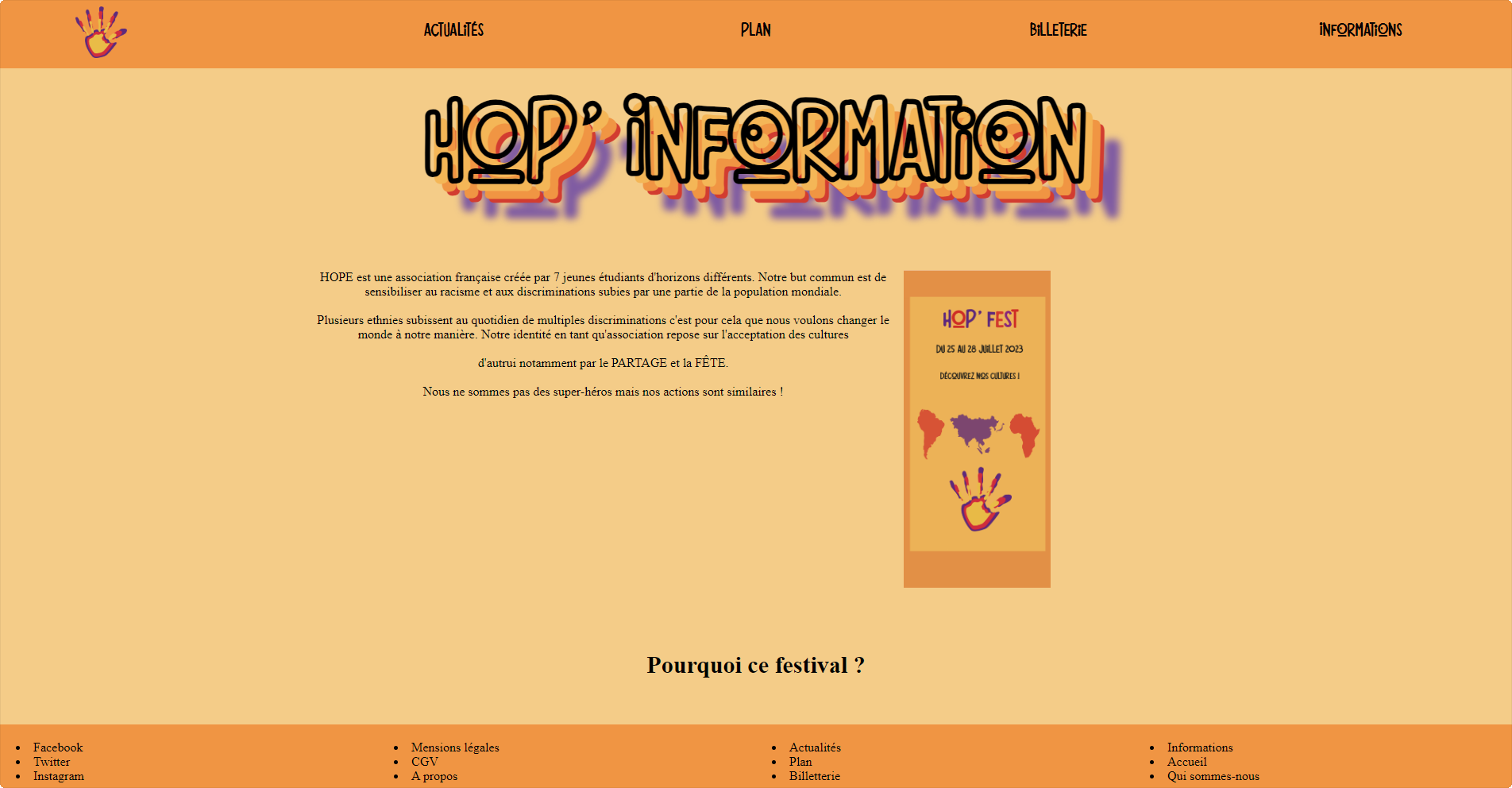 Page d'informations site Hope