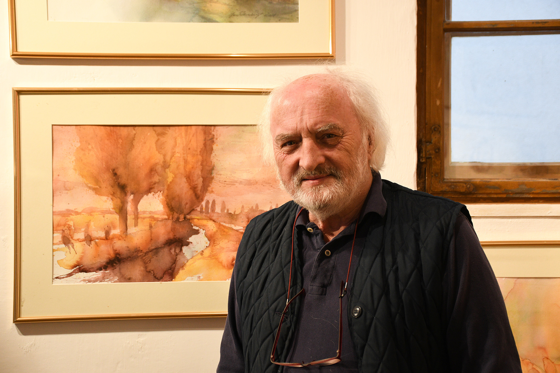 Maler Josef Reisinger vor Landschaft in Venetien