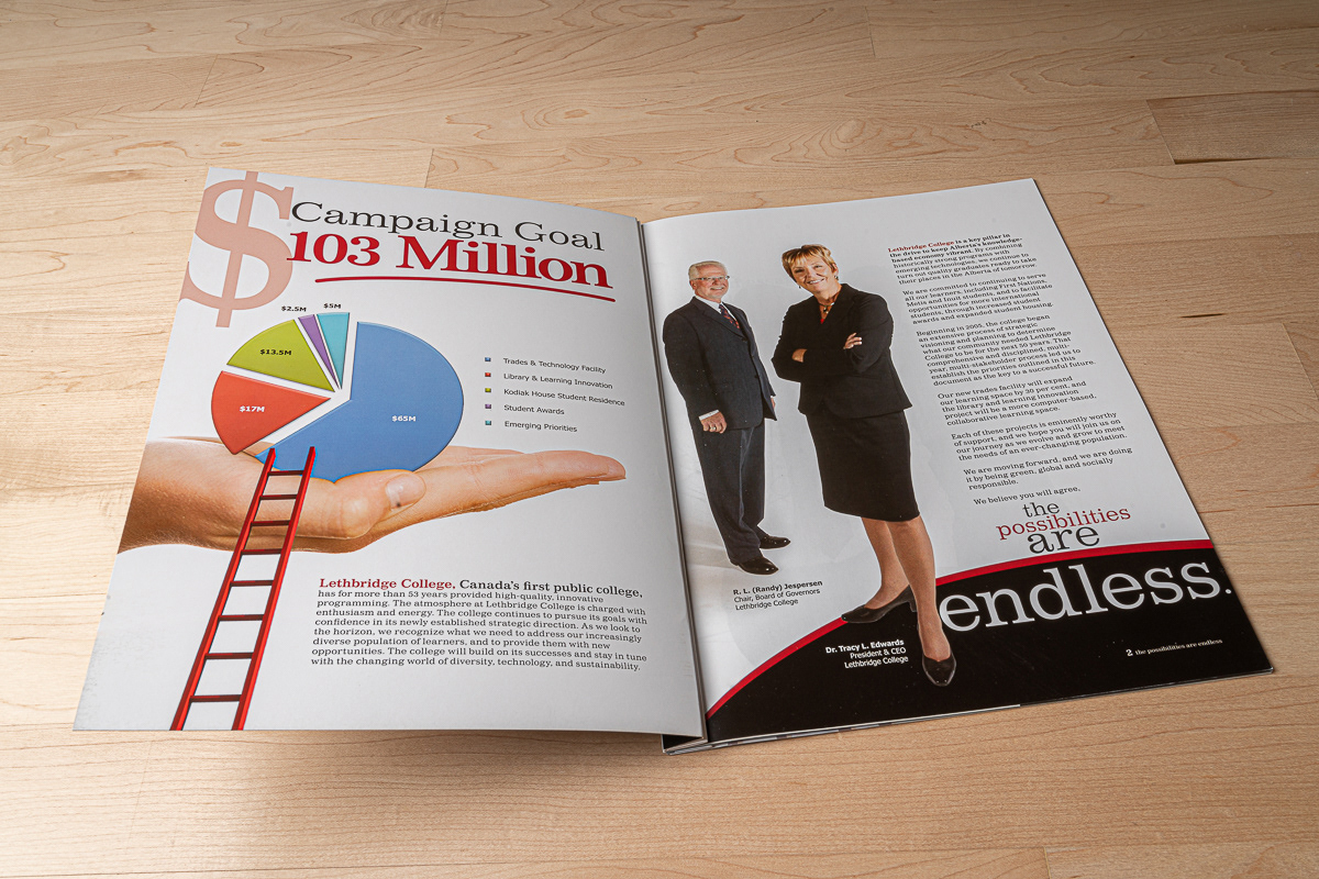 Fundraising booklet photography and design for Lethbridge College.