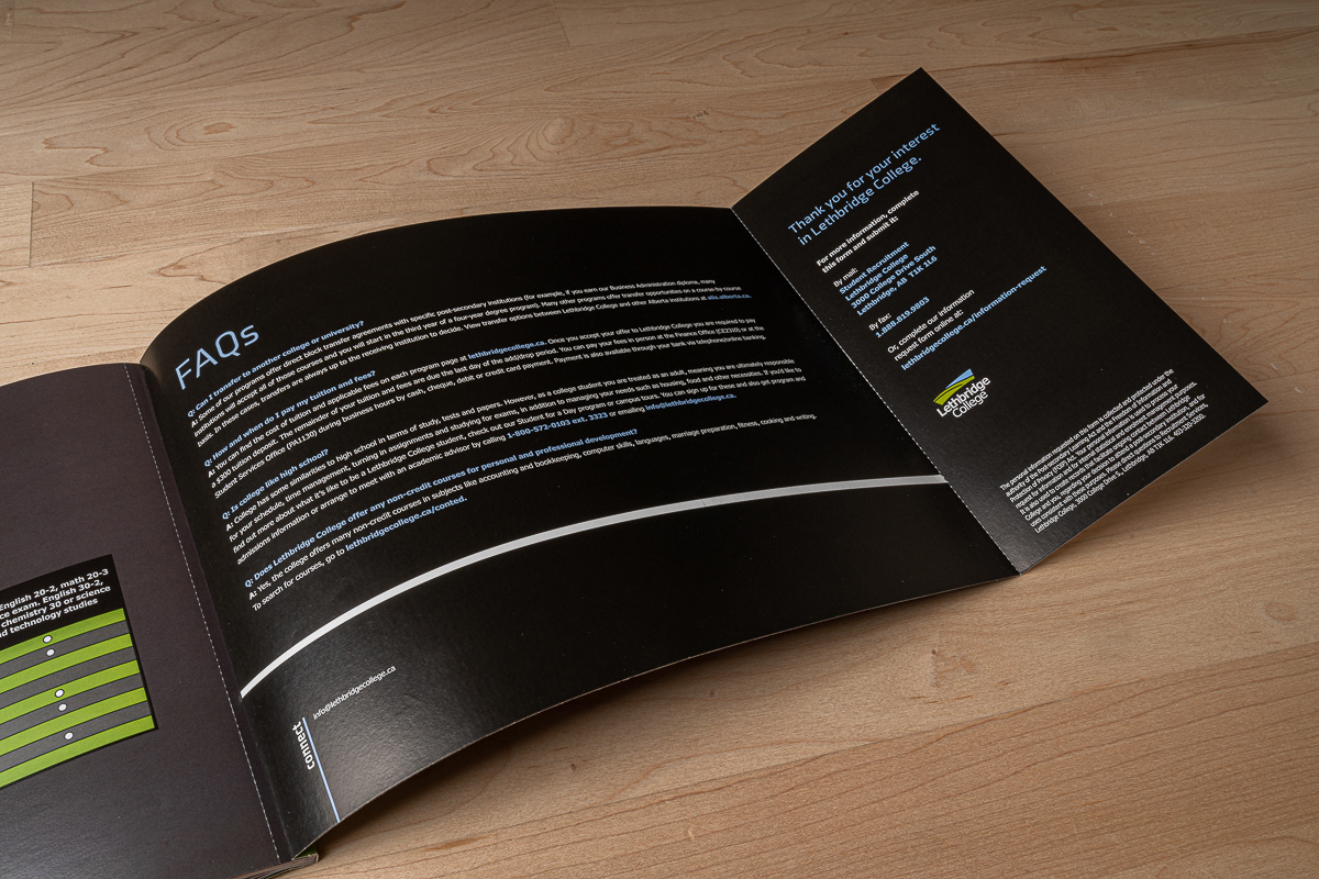 Viewbook layout and design for Lethbridge College.
