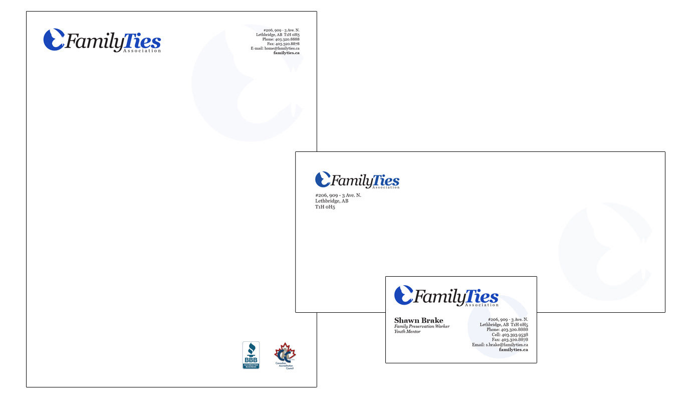 Rebrand and stationery design for Family Ties.