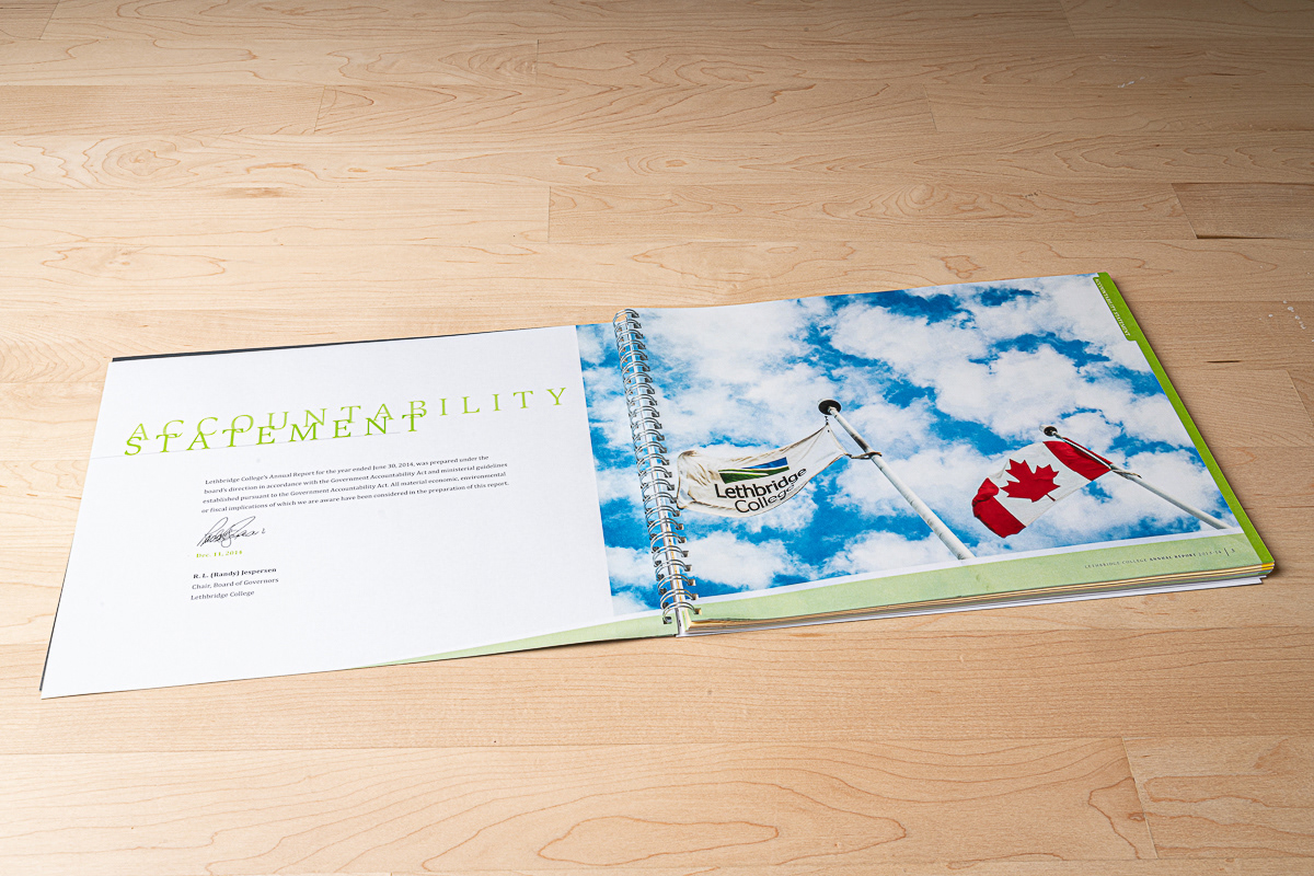 Annual Report photography, layout and design for Lethbridge College.