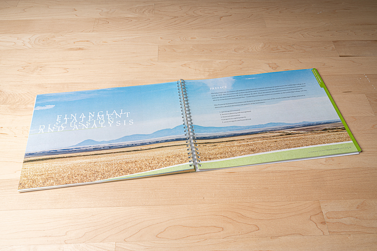 Annual Report photography, layout and design for Lethbridge College.