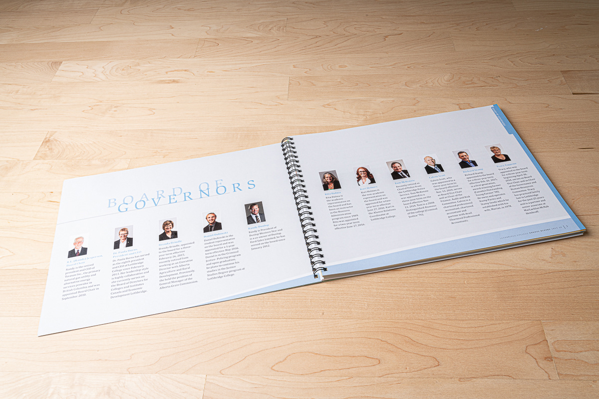 Annual Report photography, layout and design for Lethbridge College.