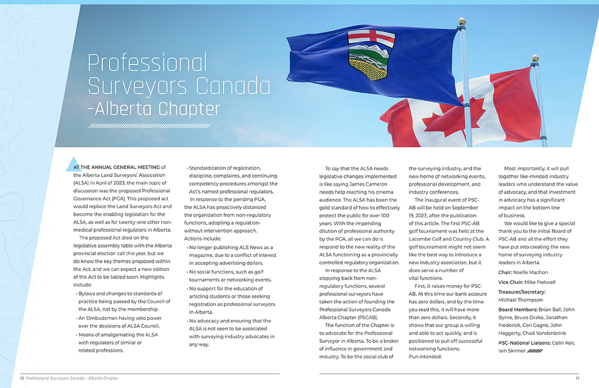 Magazine redesign for Professional Surveyors of Canada.
