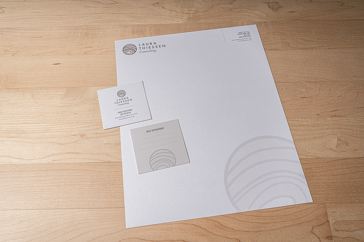 Logo, business card and letterhead design for Laura Thiessen Counselling.