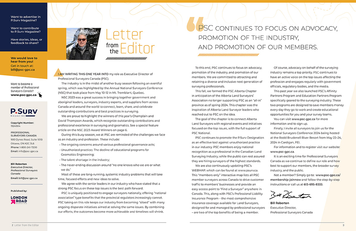 Magazine redesign for Professional Surveyors of Canada.