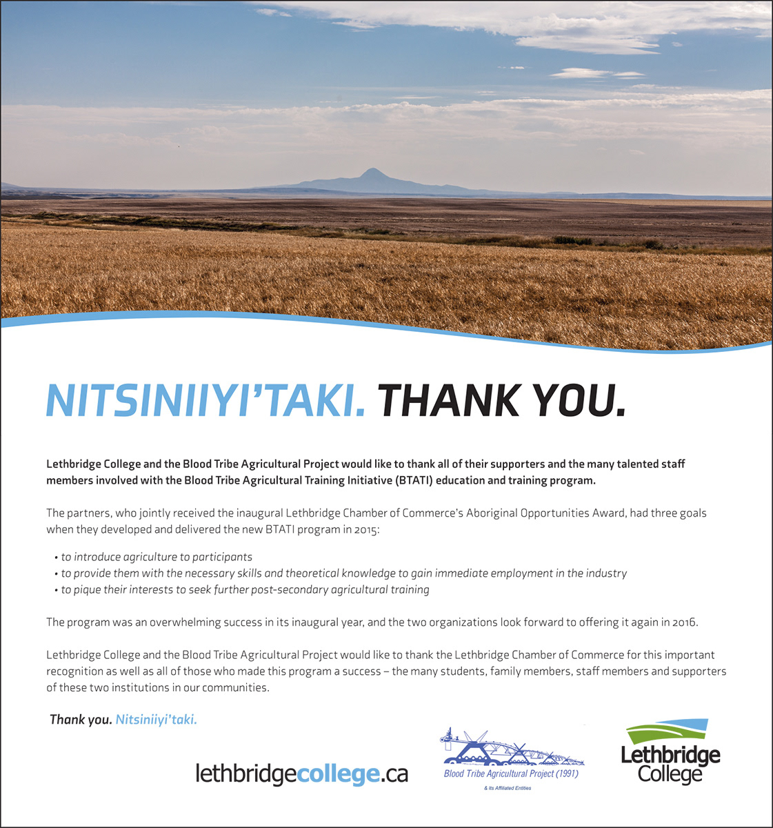 Advertisement photography and design for Lethbridge College.