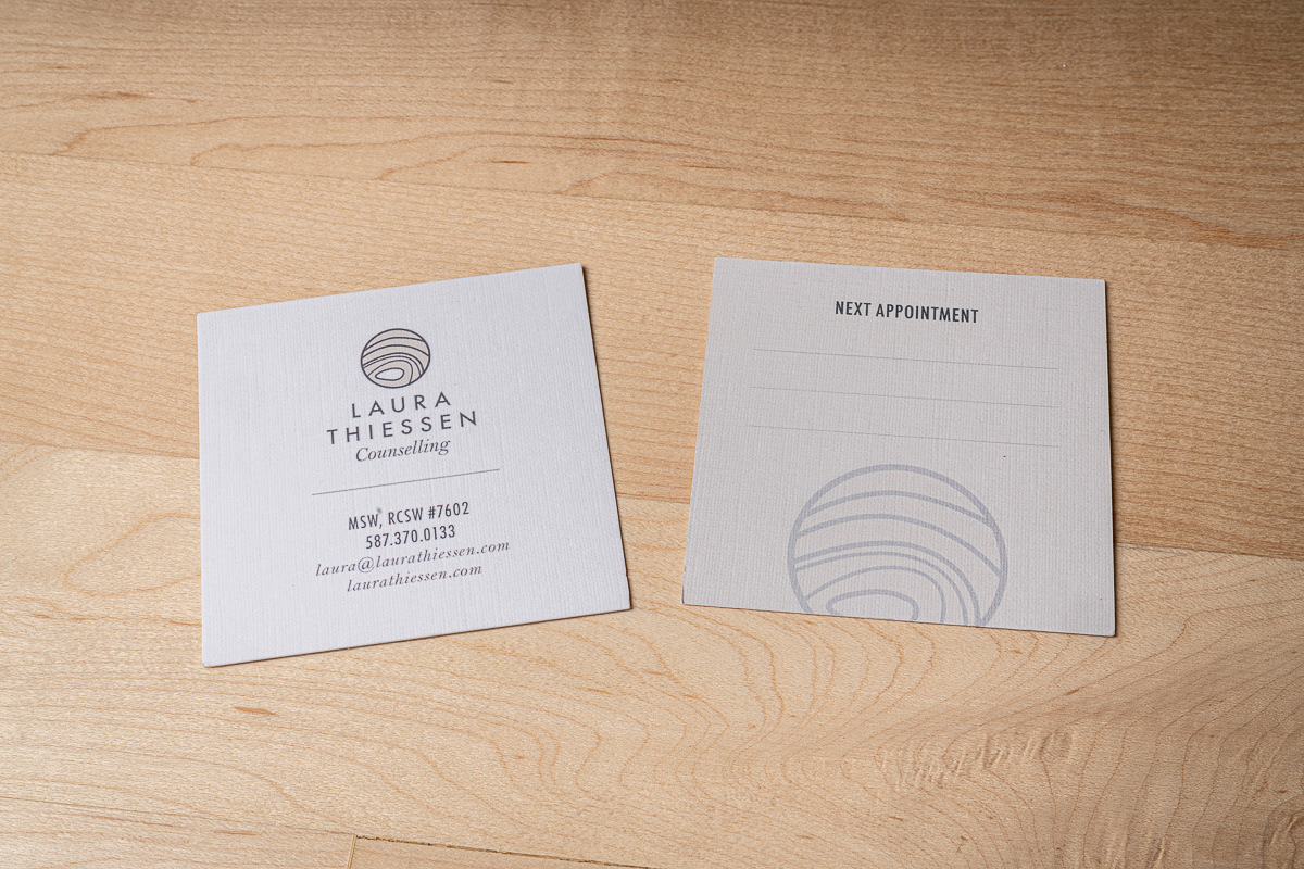 Logo and business card design for Laura Thiessen Counselling.