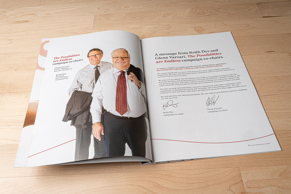 Fundraising booklet photography and design for Lethbridge College.