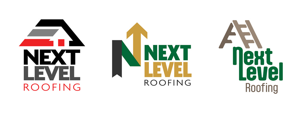 Logo design concepts for Next Level Roofing.