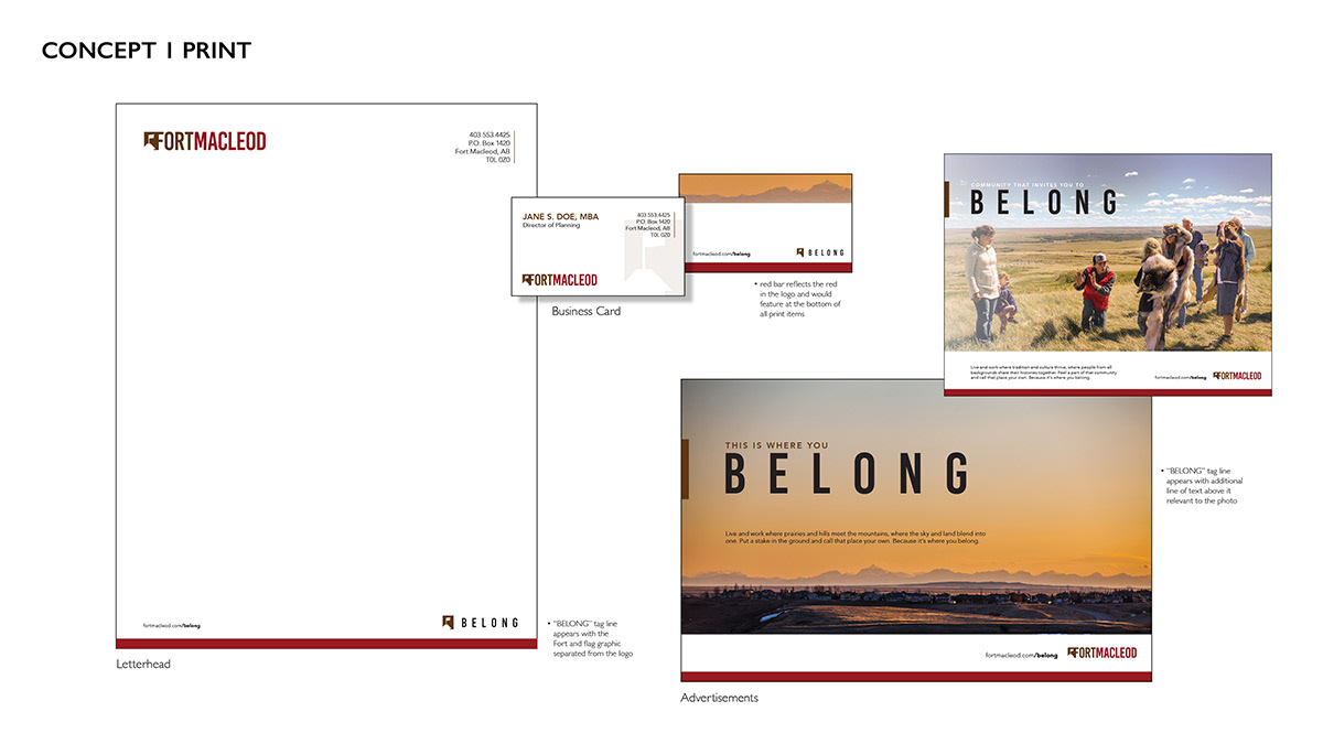 Rebrand design concept for town of Fort Macleod.