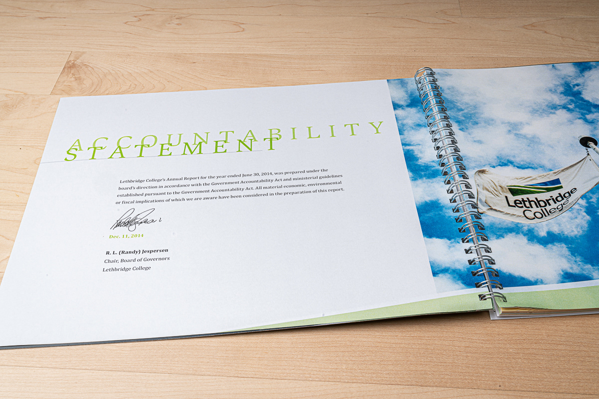 Annual Report photography, layout and design for Lethbridge College.