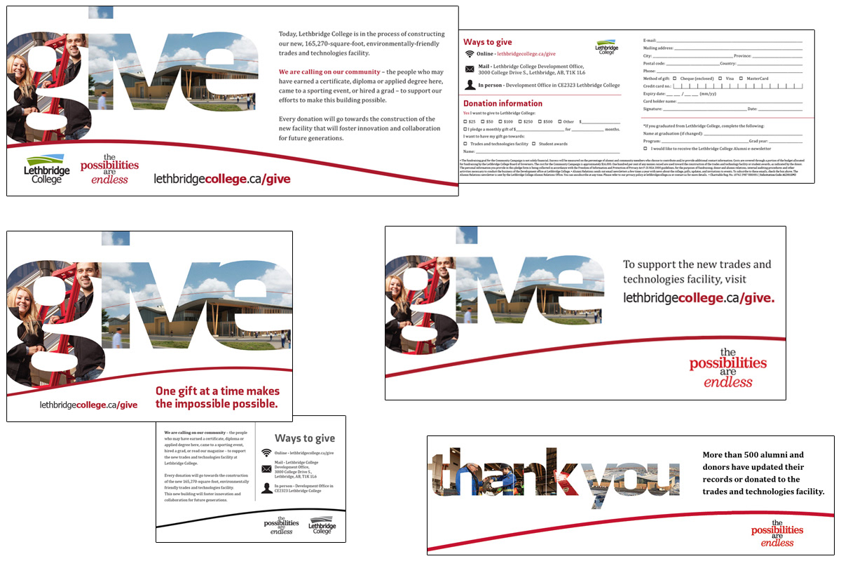 Fundraising mailout photography and design for Lethbridge College.