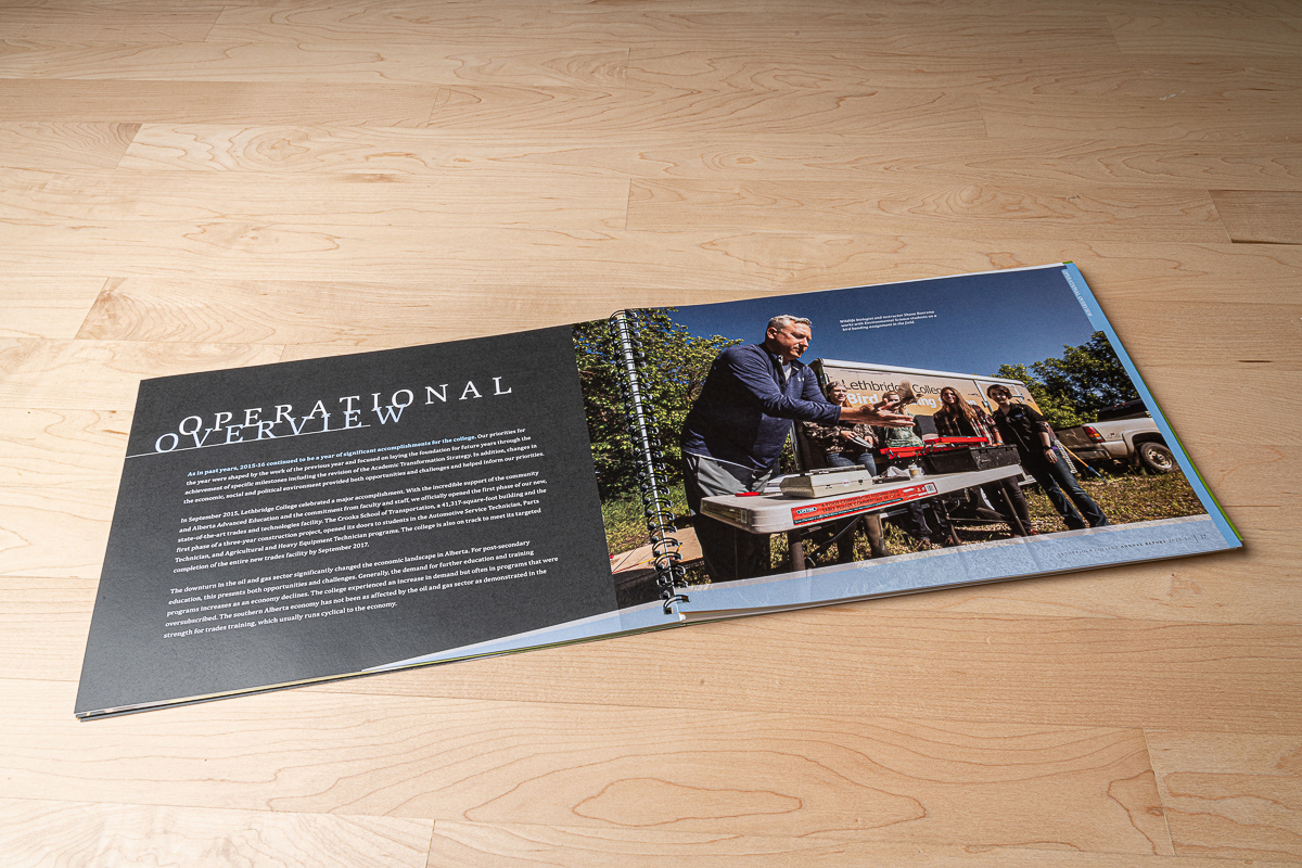 Annual Report photography, layout and design for Lethbridge College.