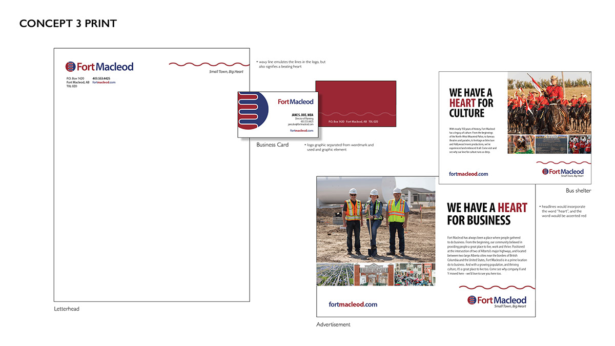 Rebrand design concept for town of Fort Macleod.