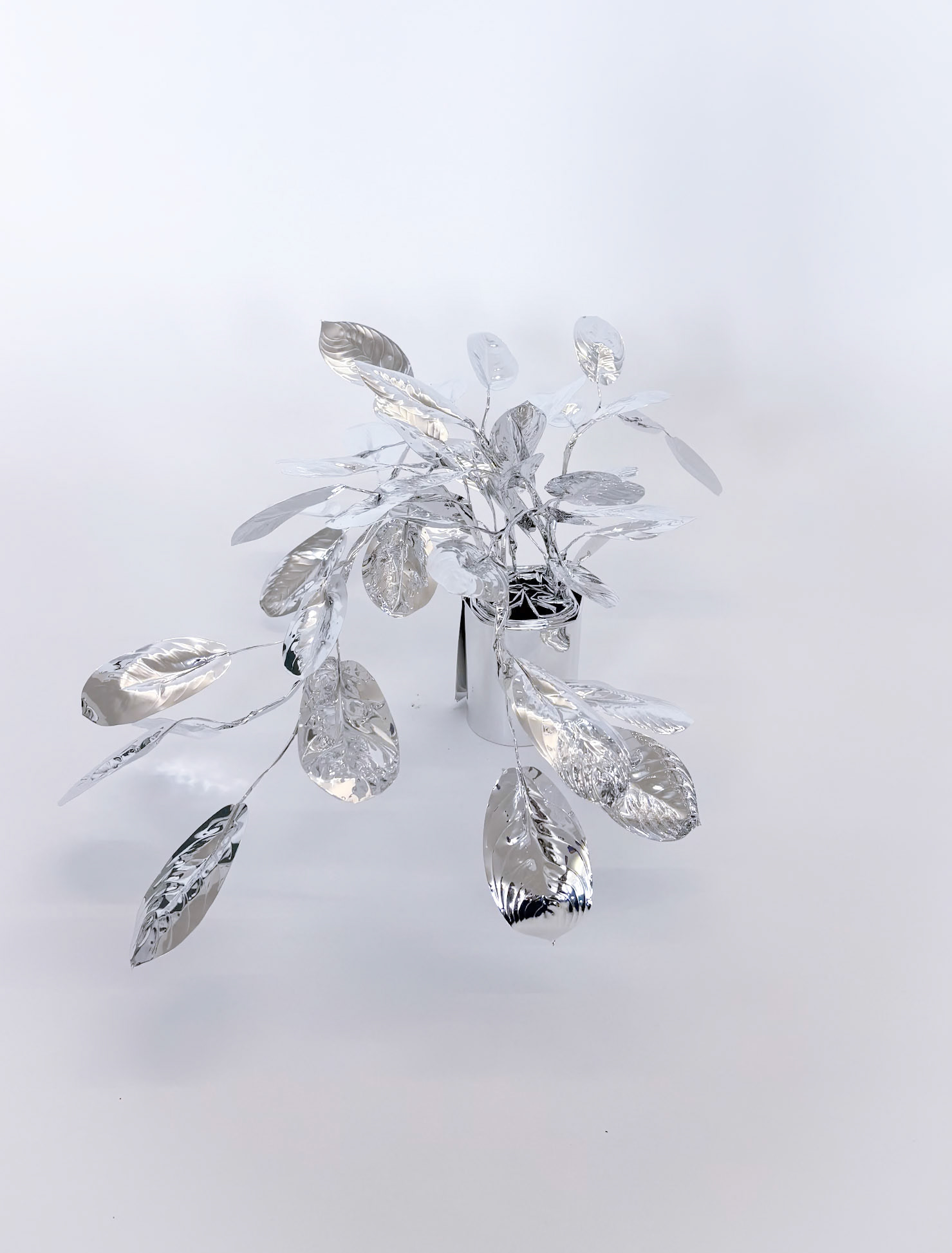 The Aluminum Garden -Structural Studies of Plants-  Maranta Year: 2025 Size: 30x40x40/(h)x(w)x(d)cm Material: Aluminium foil 0.2mm (Mirror polished surface)