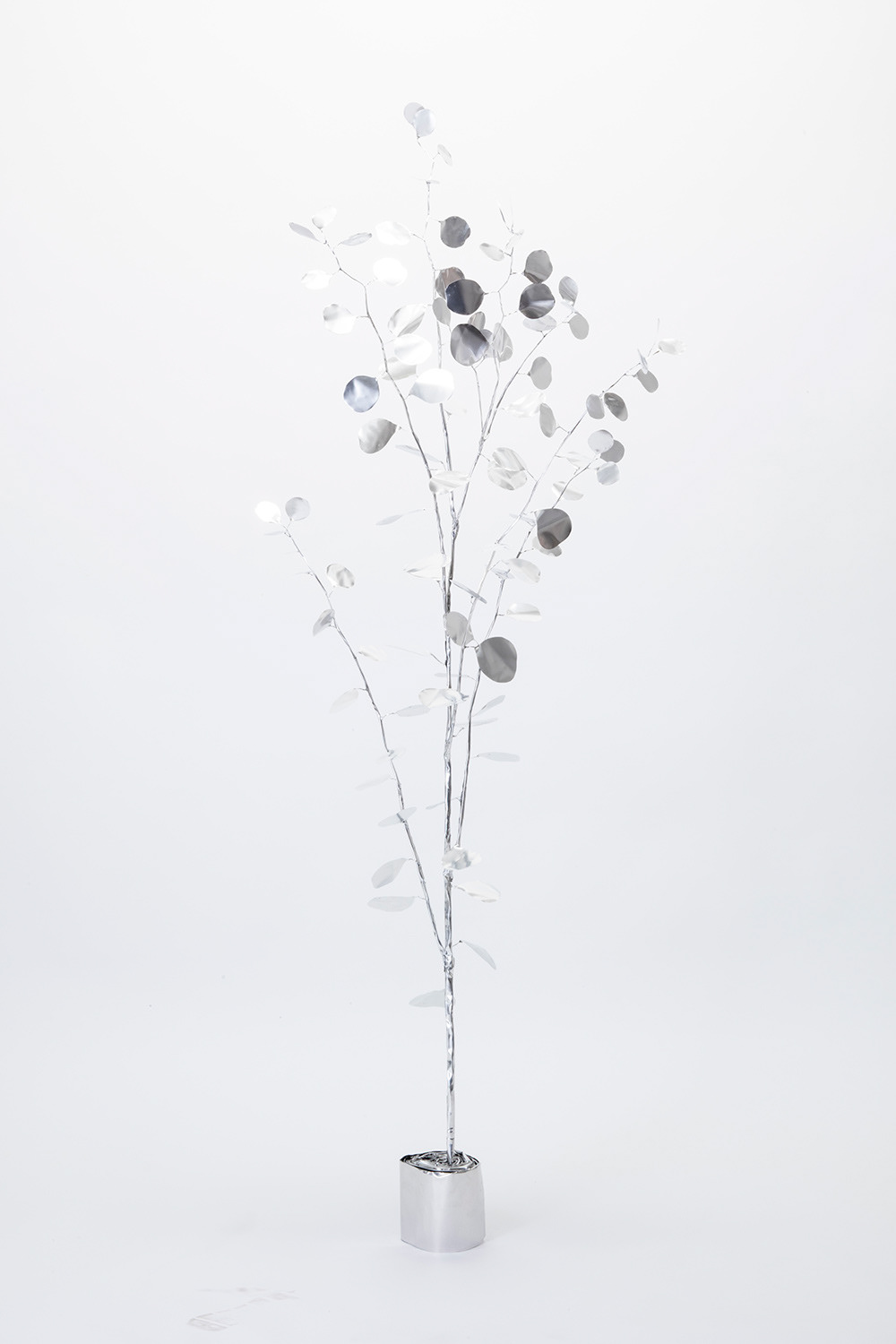 TITLE: The Aluminium Garden -Structural Studies of Plant- Eucalyptus Populus MATERIAL: Aluminium foil 0.2mm ◻️Small 1700EUR(+TAX) ◻️Tall 2000EUR(+TAX) Size: 140(h)x60x60cm