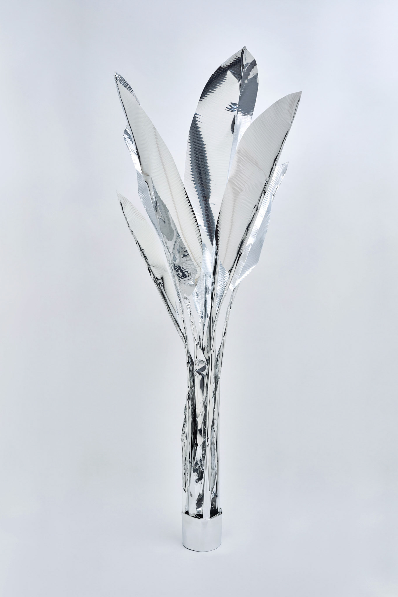 The Aluminum Garden -Structural Studies of Plants- Bananaplants Year: 2020 Size: Tall, 200x70x70/(h)x(w)x(d)cm Material: Aluminium foil 0.2mm (Mirror polished surface) ◻️Tall:3600EUR(+TAX)◻️Small:2400EUR(+TAX)