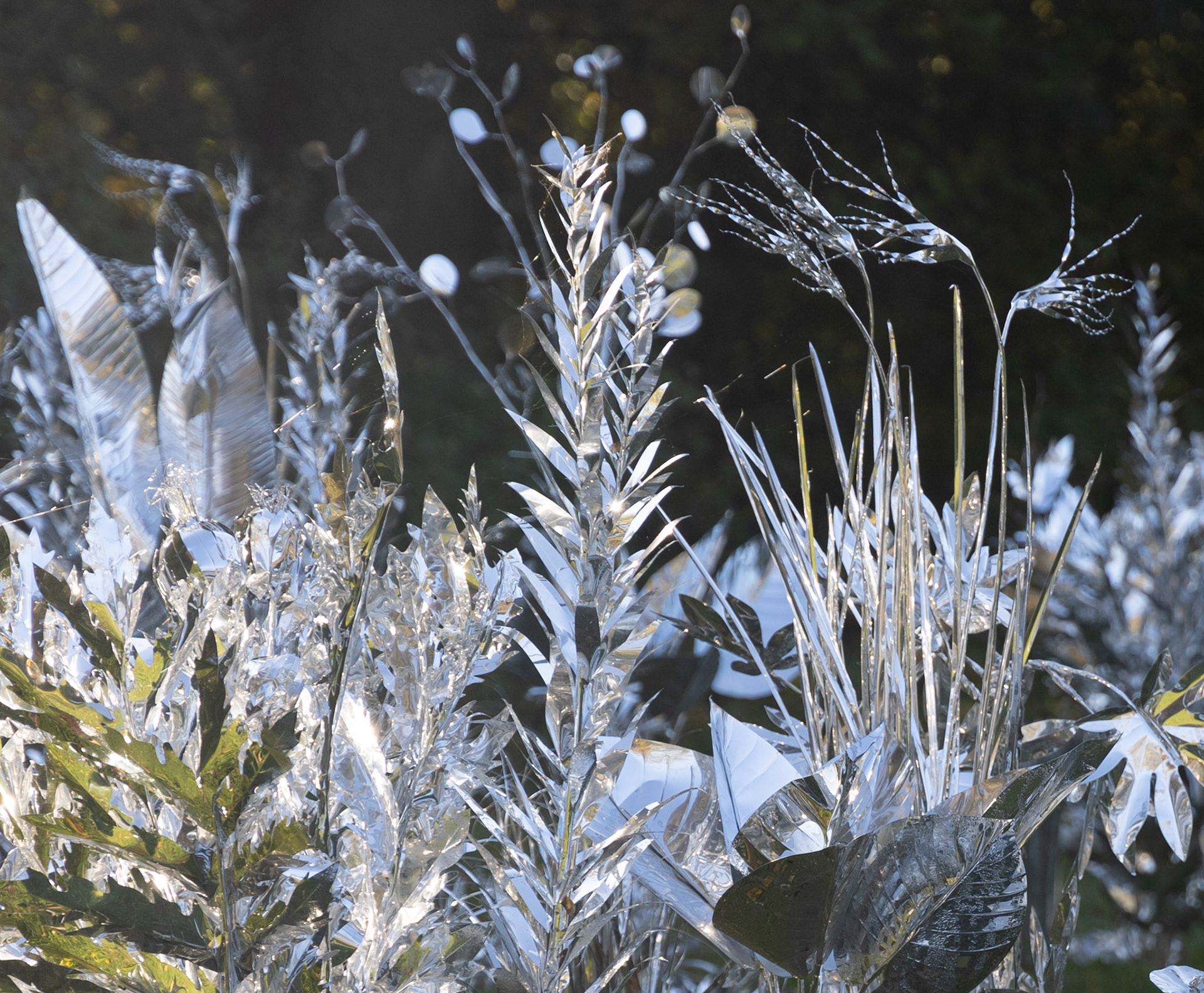 Title: The aluminum garden -structural studies of plants- mirror surface, Year:2021, Material: Aluminium Foil 0.2mm, Photo by S