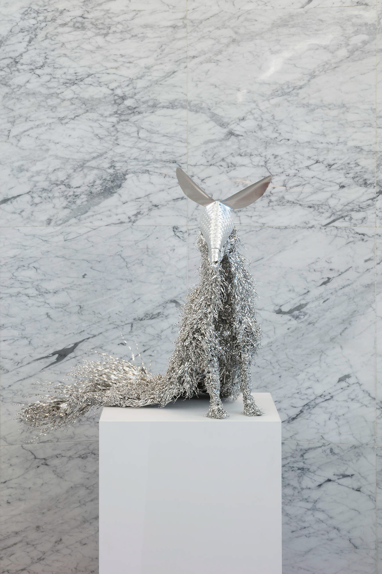 Title: Fake fur, Year: 2016, Material:Aluminum foill 0.2mm, Size: 69×86×70cm, Photo by Shinya KIgure