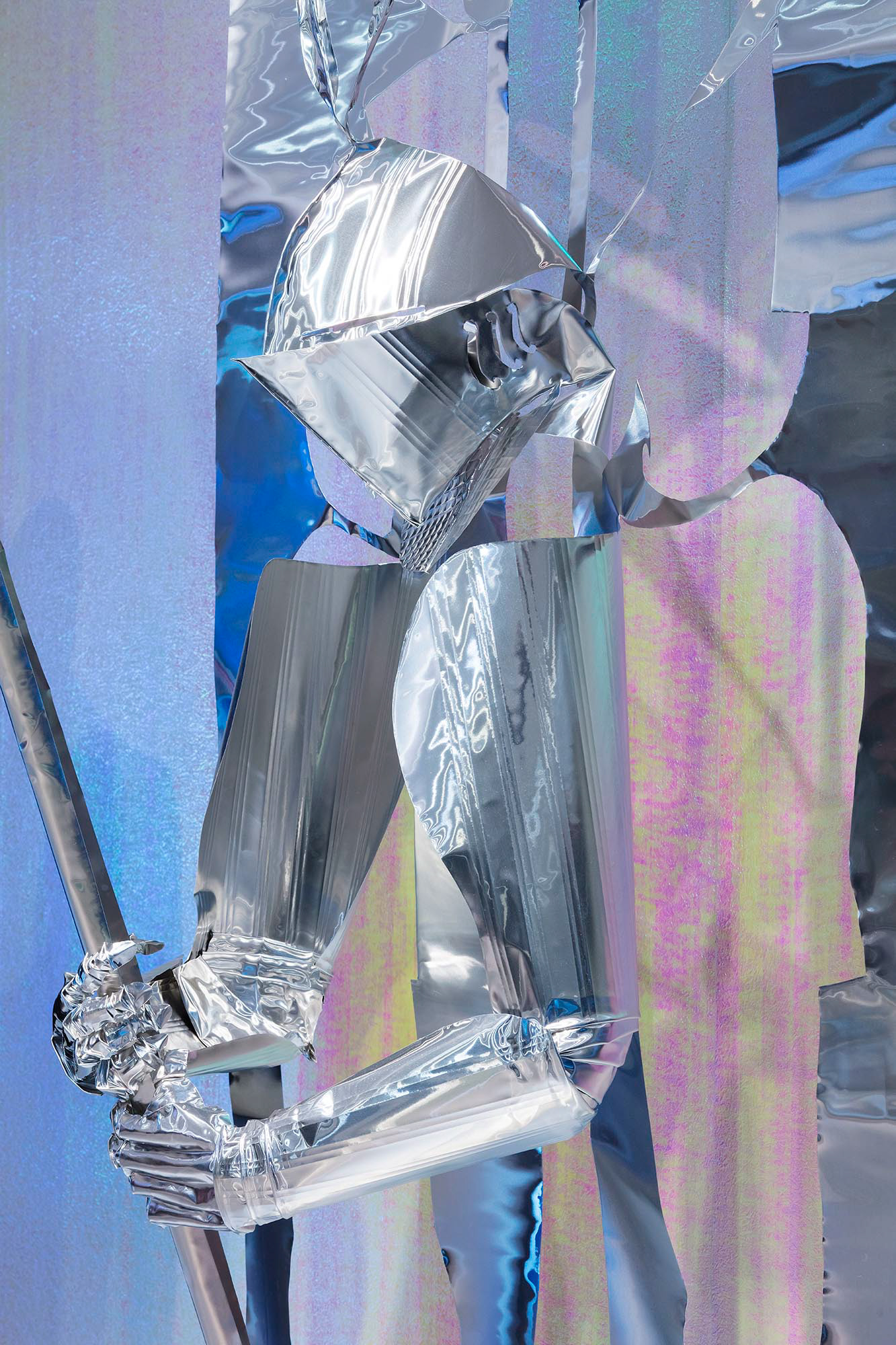 Title: Floppy gatekeeper#2 Material: Aluminium foil Year:2017