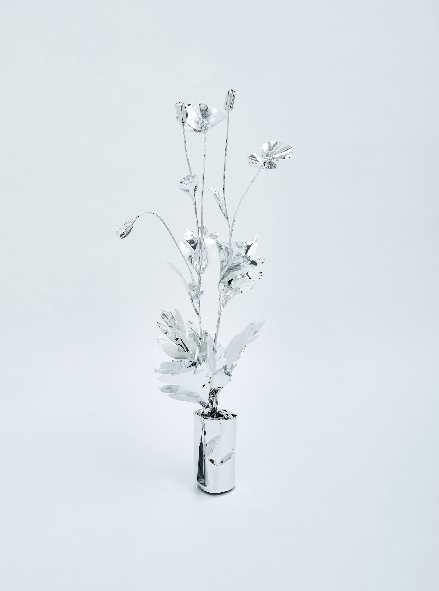 The Aluminum Garden -Structural Studies of Plants- Poppy Year: 2020 Size: 70x28x25/(h)x(w)x(d)cm Material: Aluminium foil 0.2mm (Mirror polished surface) Photo by Shinji Minegishi