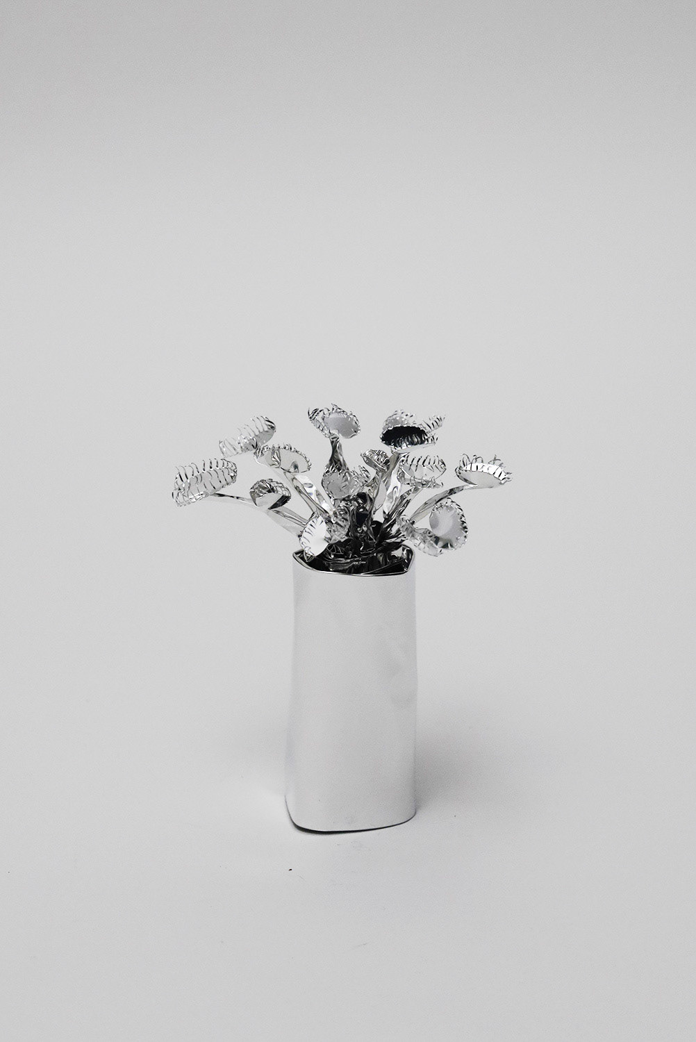 The Aluminum Garden -Structural Studies of Plants-Venus Fly Trap Year: 2021 Size: 20x16x16/(h)x(w)x(d)cm Material: Aluminium foil 0.2mm (Mirror polished surface) ◻️ Price: 1150 EUR +TAX