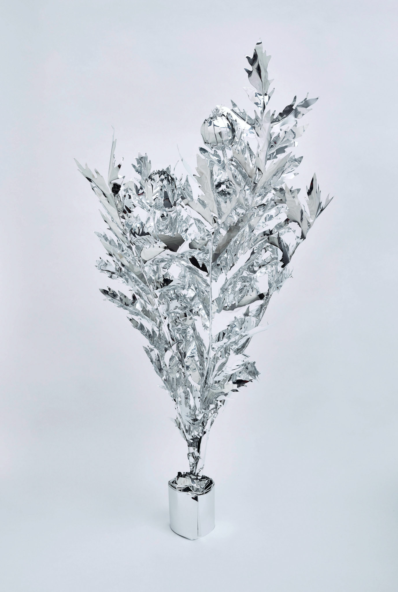 The Aluminum Garden -Structural Studies of Plants- Artichoke Year: 2020 Size: 125x55x65/(h)x(w)x(d)cm Material: Aluminium foil 0.2mm (Mirror polished surface) Photo by Shinji Minegishi