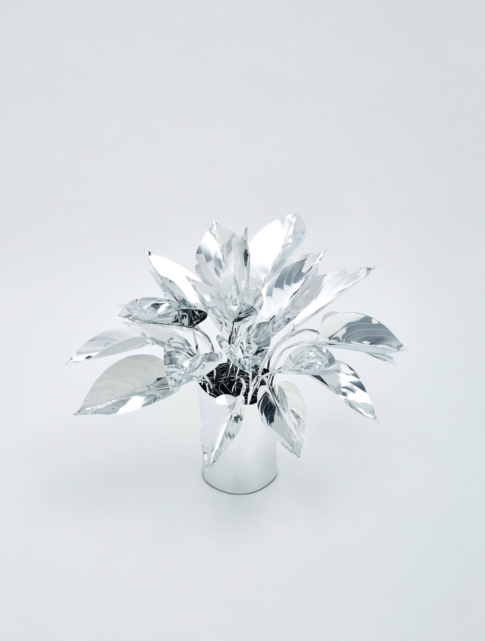 The Aluminum Garden -Structural Studies of Plants- Hostas Year: 2020 Size: 35x35x30/(h)x(w)x(d)cm Material: Aluminium foil 0.2mm (Mirror polished surface) Photo by Shinji Minegishi
