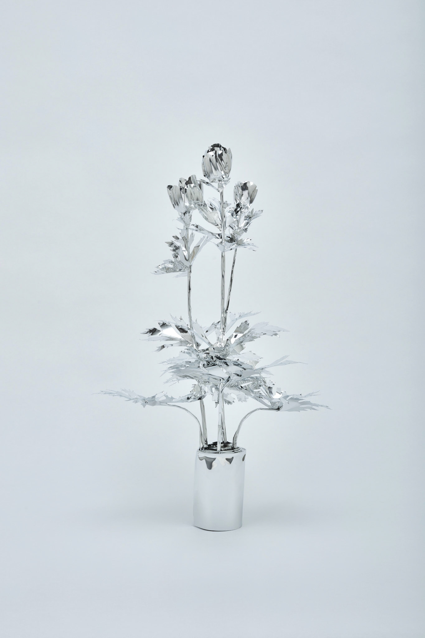 The Aluminum Garden -Structural Studies of Plants- Trollius Europaeus Year: 2020 Size: 65x30x35/(h)x(w)x(d)cm Material: Aluminium foil 0.2mm (Mirror polished surface) Photo by Shinji Minegishi